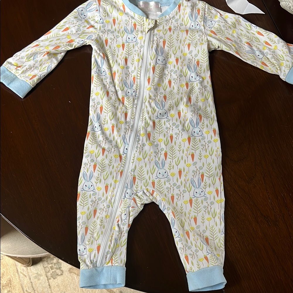 Baby Blue Bunny Print Kids Pajamas - Soft Zip One-Piece